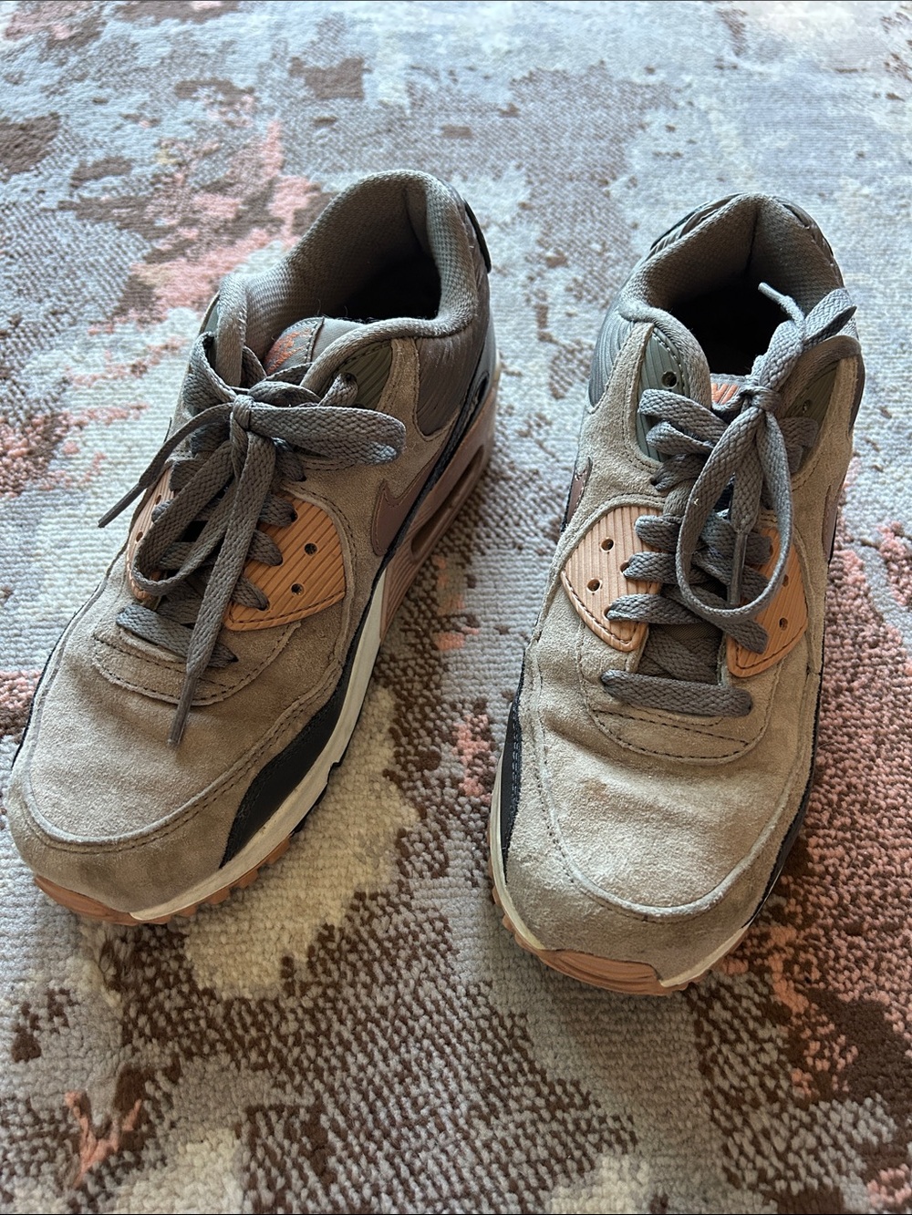 Nike AirMax Suede Low-Top Sneakers in Taupe and Peach Accent